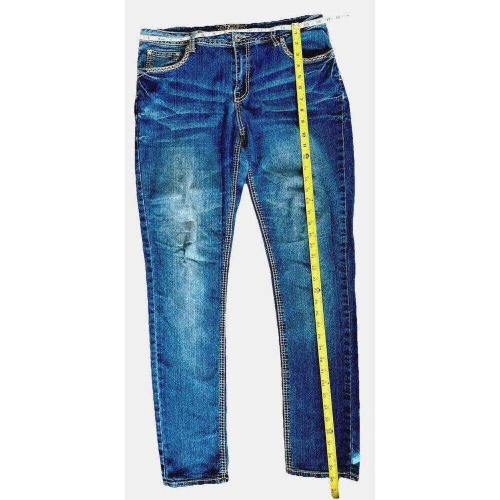 Revolt Y2K Low Rise Skinny Jeans Womens Size 12 Blue Faded Embroidered - Picture 7 of 8